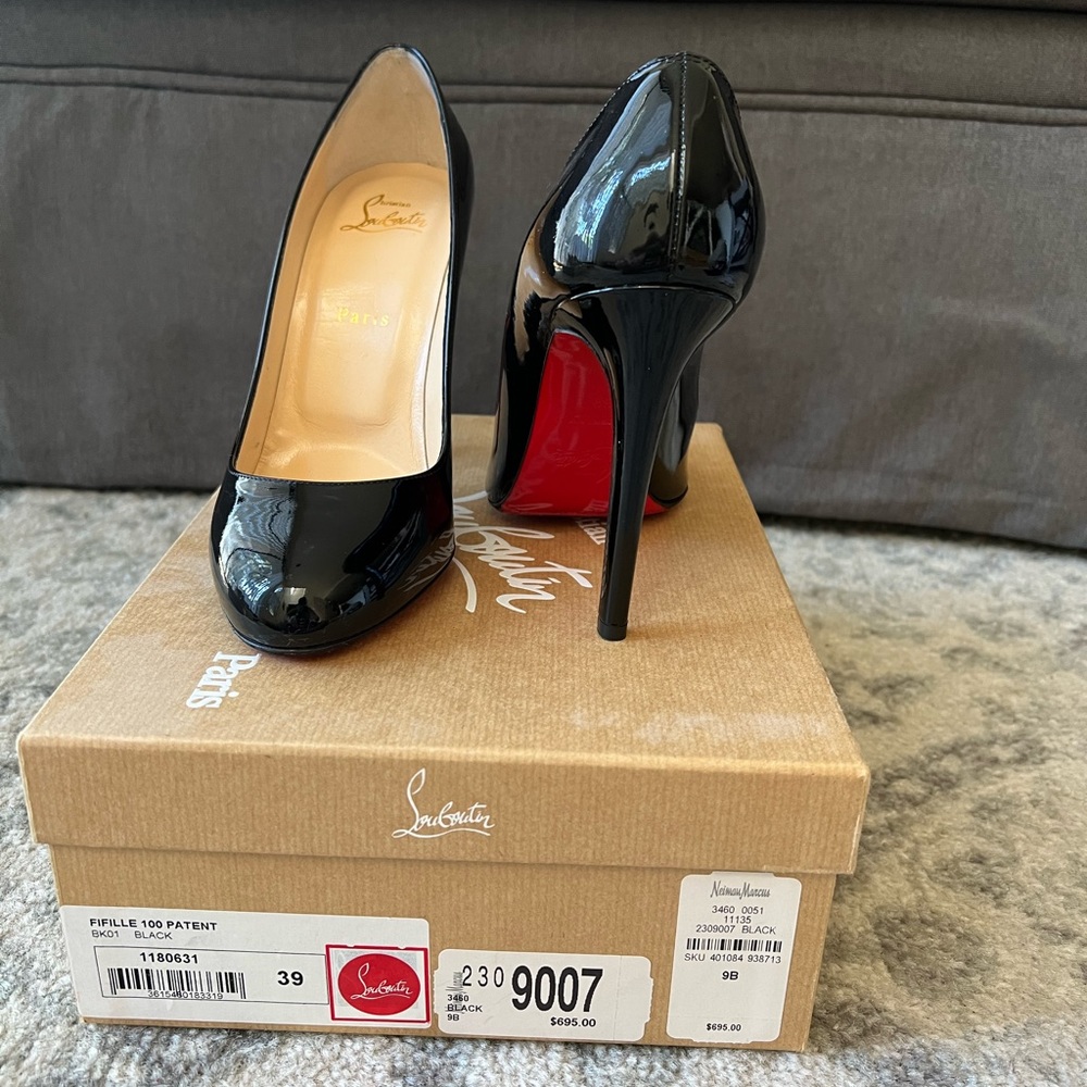 Christian Louboutin Black Patent Leather Platform Pumps with Signature Red Soles